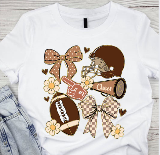 DTF TRANSFER                         Football Bow Megaphone Faux Glitter DTF Transfer | Football Mom Cheer | Ready to Press